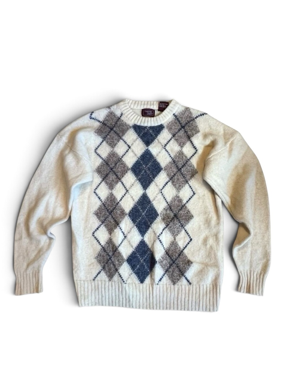 Cambridge Classics Vintage Women’s Sz XL Ivory Argyle Sweater Shetland Wool Knit